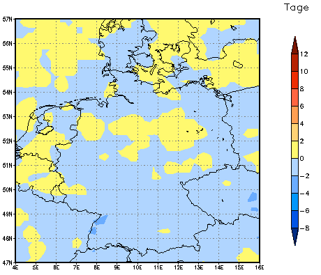 Gebietsmittel dieses Klimalaufs: -1 Tage