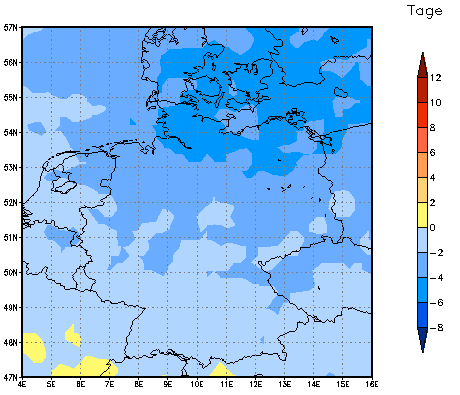 Gebietsmittel dieses Klimalaufs: -4 Tage