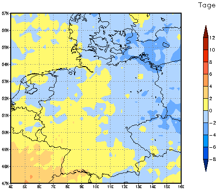 Gebietsmittel dieses Klimalaufs: -1 Tage