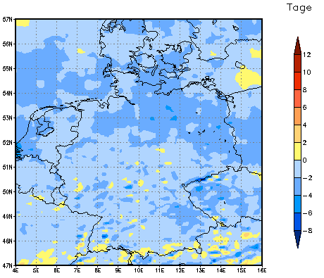 Gebietsmittel dieses Klimalaufs: -2 Tage