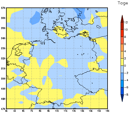 Gebietsmittel dieses Klimalaufs: -1 Tage