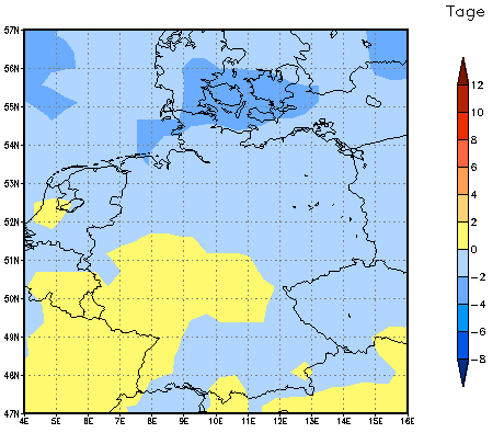 Gebietsmittel dieses Klimalaufs: -1 Tage