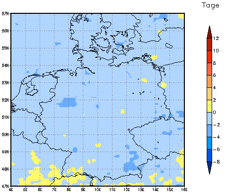 Gebietsmittel dieses Klimalaufs: -1 Tage