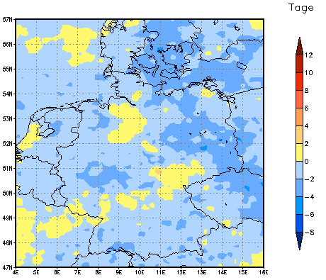 Gebietsmittel dieses Klimalaufs: -2 Tage