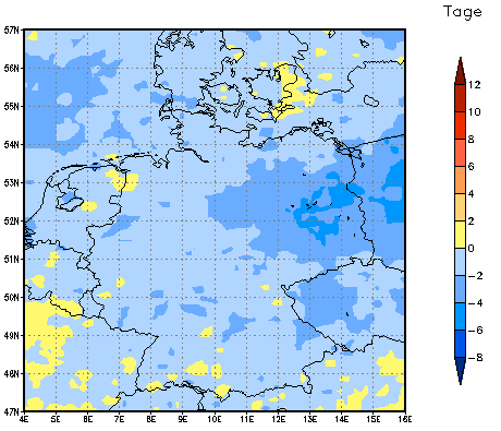 Gebietsmittel dieses Klimalaufs: -2 Tage