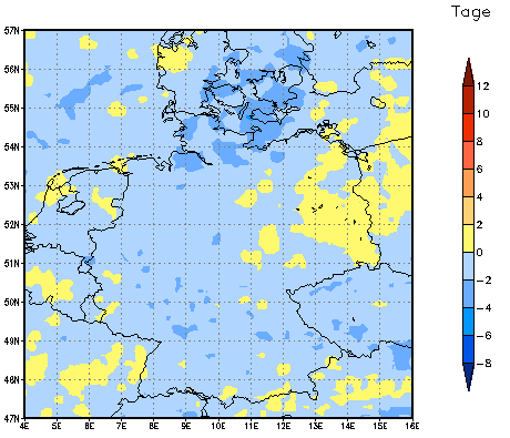 Gebietsmittel dieses Klimalaufs: -1 Tage