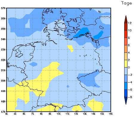 Gebietsmittel dieses Klimalaufs: -2 Tage