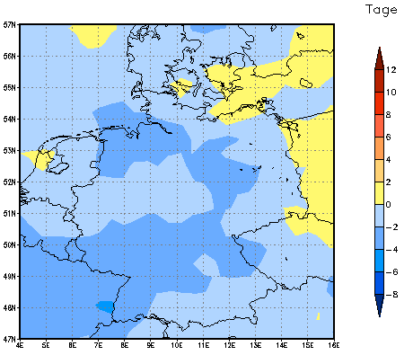 Gebietsmittel dieses Klimalaufs: -1 Tage