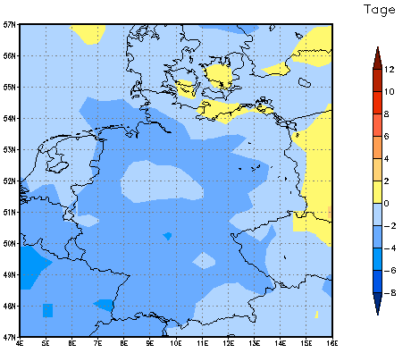 Gebietsmittel dieses Klimalaufs: -1 Tage