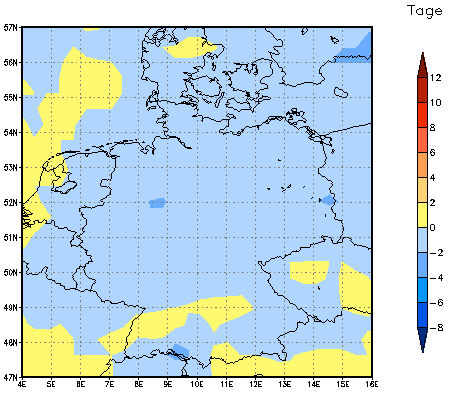 Gebietsmittel dieses Klimalaufs: -1 Tage