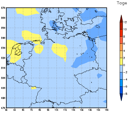 Gebietsmittel dieses Klimalaufs: -1 Tage