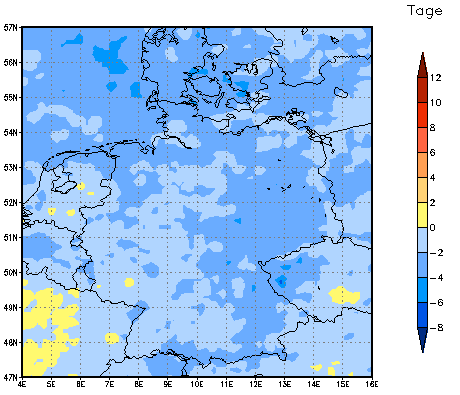 Gebietsmittel dieses Klimalaufs: -2 Tage