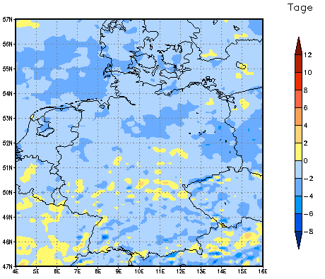 Gebietsmittel dieses Klimalaufs: -1 Tage