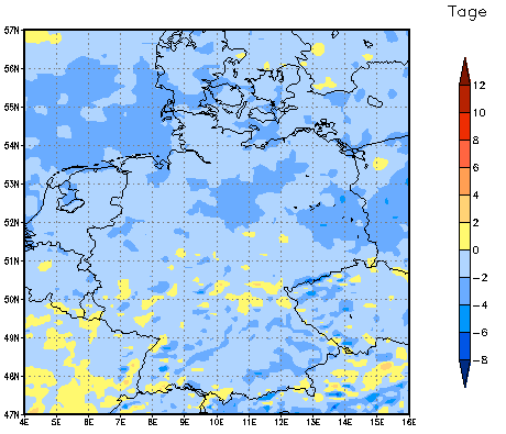 Gebietsmittel dieses Klimalaufs: -2 Tage