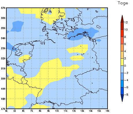Gebietsmittel dieses Klimalaufs: -1 Tage
