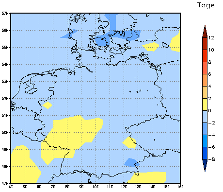 Gebietsmittel dieses Klimalaufs: -1 Tage