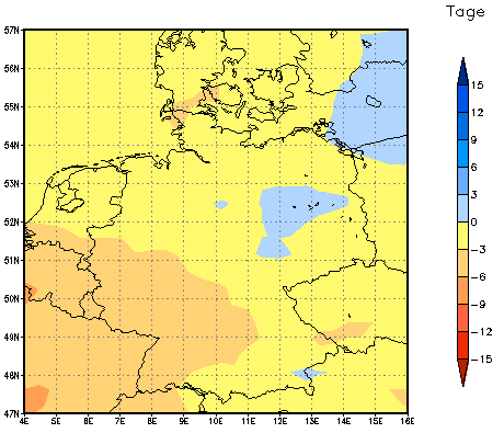 Gebietsmittel dieses Klimalaufs: -2 Tage