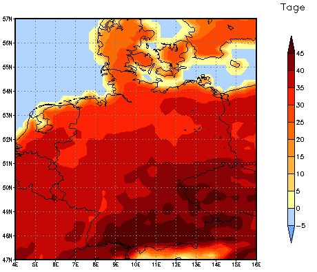 Gebietsmittel dieses Klimalaufs: +44 Tage