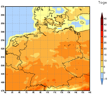 Gebietsmittel dieses Klimalaufs: +15 Tage