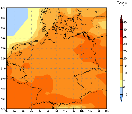 Gebietsmittel dieses Klimalaufs: +20 Tage