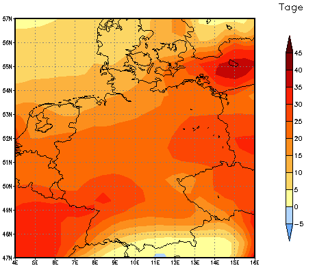 Gebietsmittel dieses Klimalaufs: +15 Tage